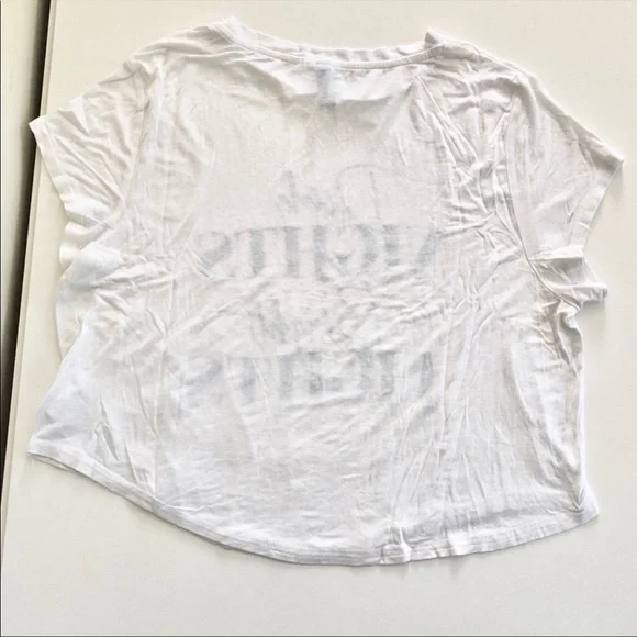 DIVIDED H&M White Printed Tee Crop Top Women’s Size Large - Picture 5 of 7